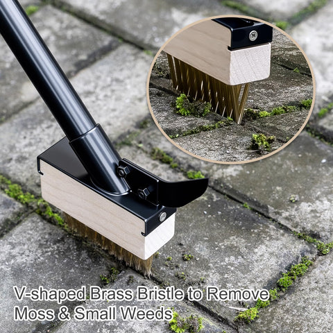 V-shaped brass bristles target moss and weeds precisely