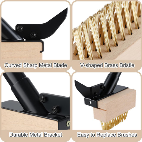 Four wood brush heads deliver durable, weather-resistant cleaning power
