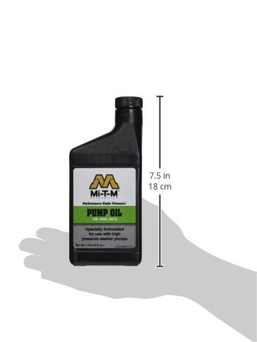 Mi-T-M AW-4085-0016 pump oil bottle close-up for easy maintenance.
