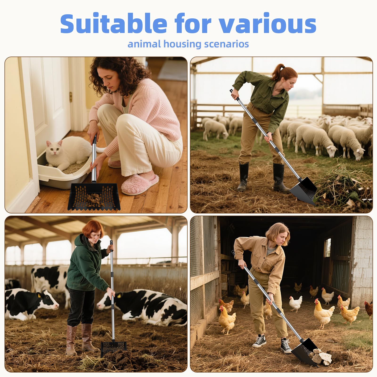 Mittimiya tool suitable for coops, sheds, sandboxes and animal spaces