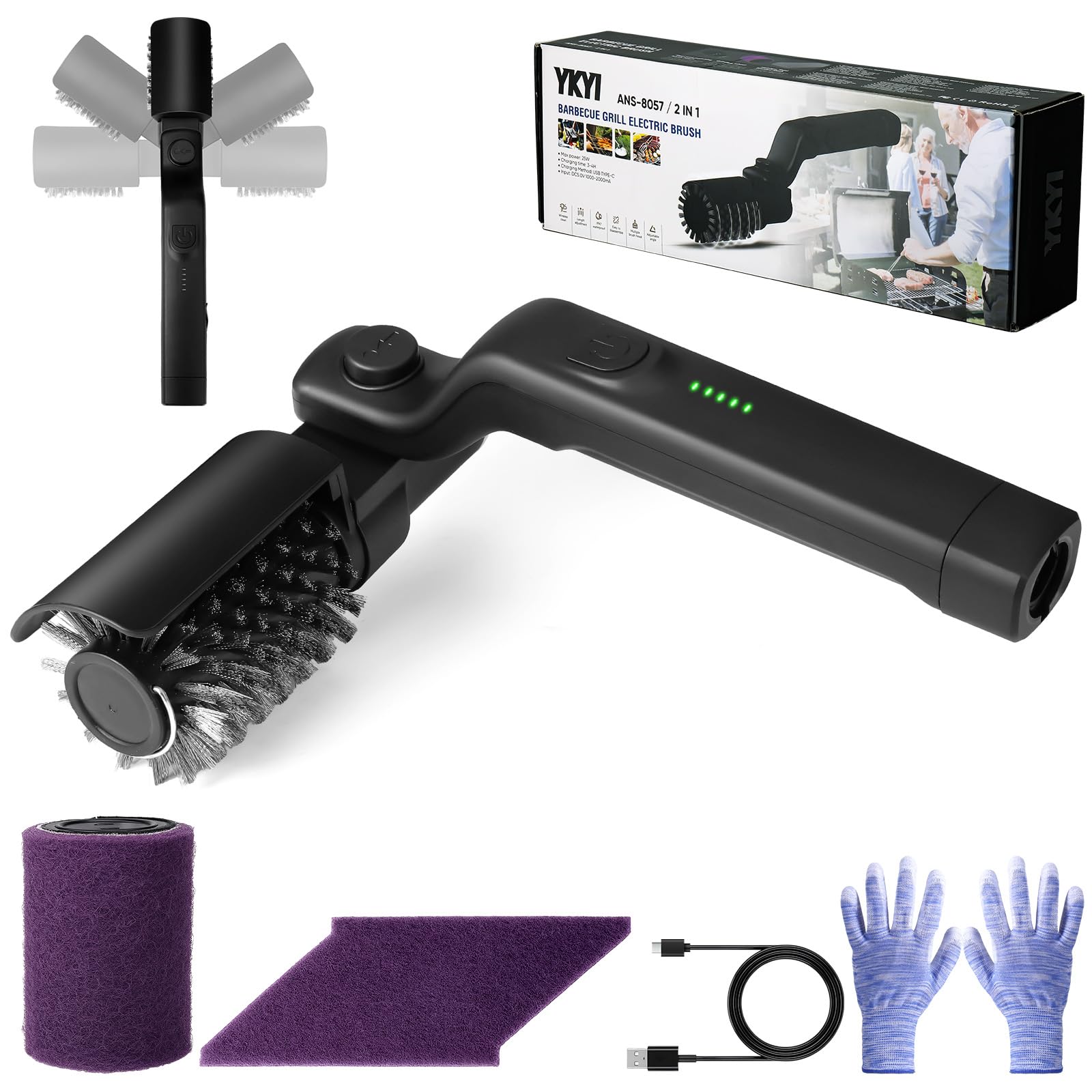Mity rain Electric Grill Cleaner Brush in action with a powerful 400 RPM motor for fast cleaning