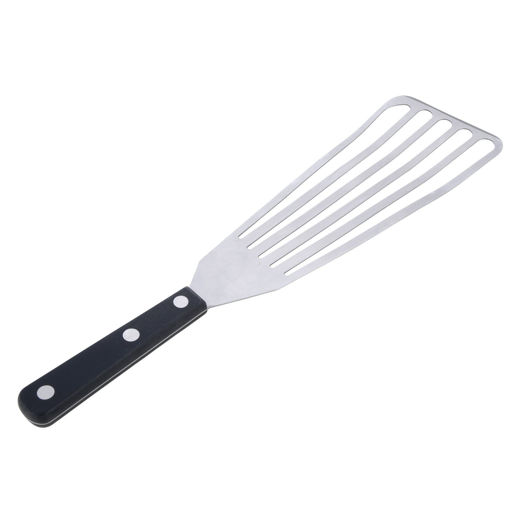 MIU France fish spatula with a large slotted head for flipping fillets and burgers.