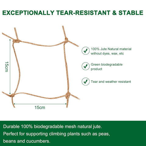 Miuezuth Jute Netting’s strong 3mm jute supports climbing vines securely.