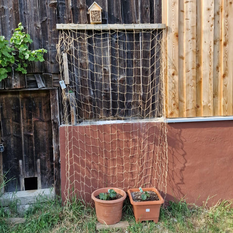 Miuezuth jute trellis netting supports vertical gardening and vine growth.