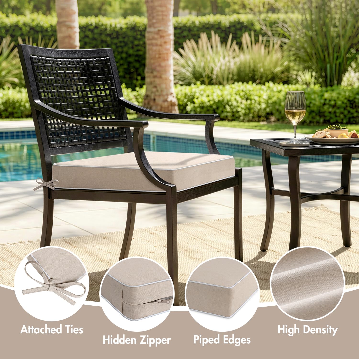 28D high-density foam supports even weight distribution for comfort during dining or lounging