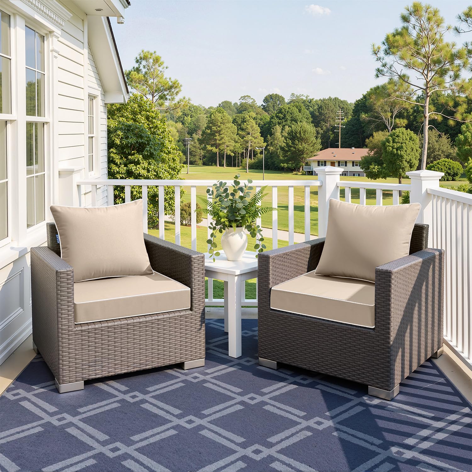MIULEE beige outdoor seat cushion back view highlighting back support