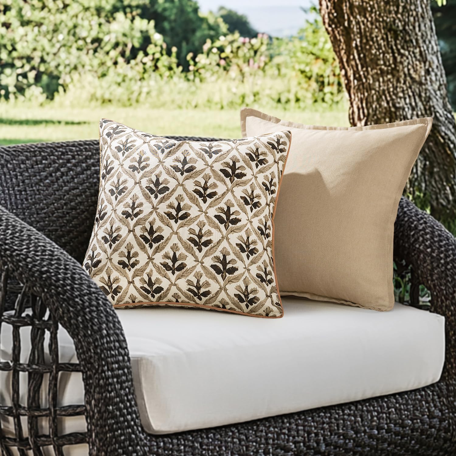 MIULEE boho farmhouse pillow cover highlights durable 18x18 fit.