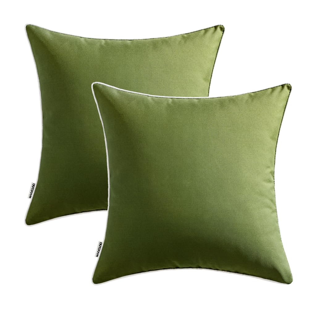 MIULEE pack of two moss green pillow covers for indoor-outdoor use.