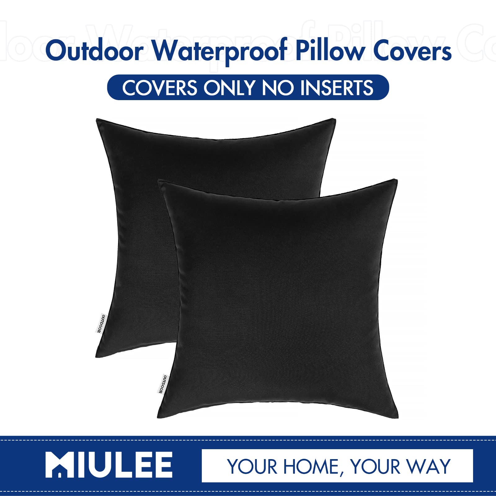 MIULEE easy-care pillow cover in black 18x18, machine washable
