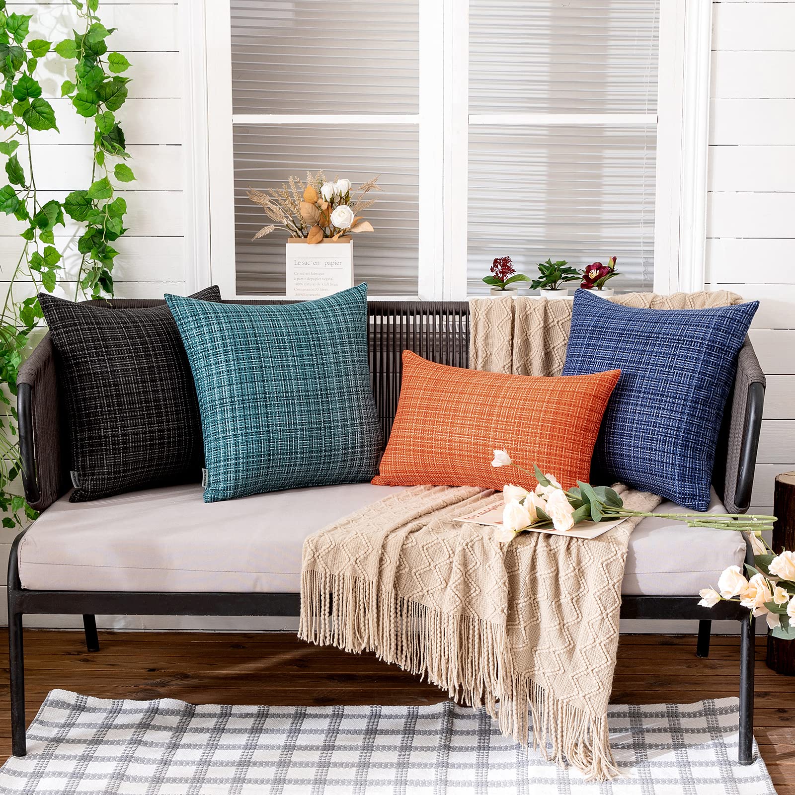 MIULEE farmhouse decorative pillow case set of 2 in black for indoor outdoor use.