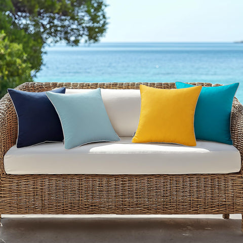 MIULEE blue indoor-outdoor pillow cover brightening a living area.
