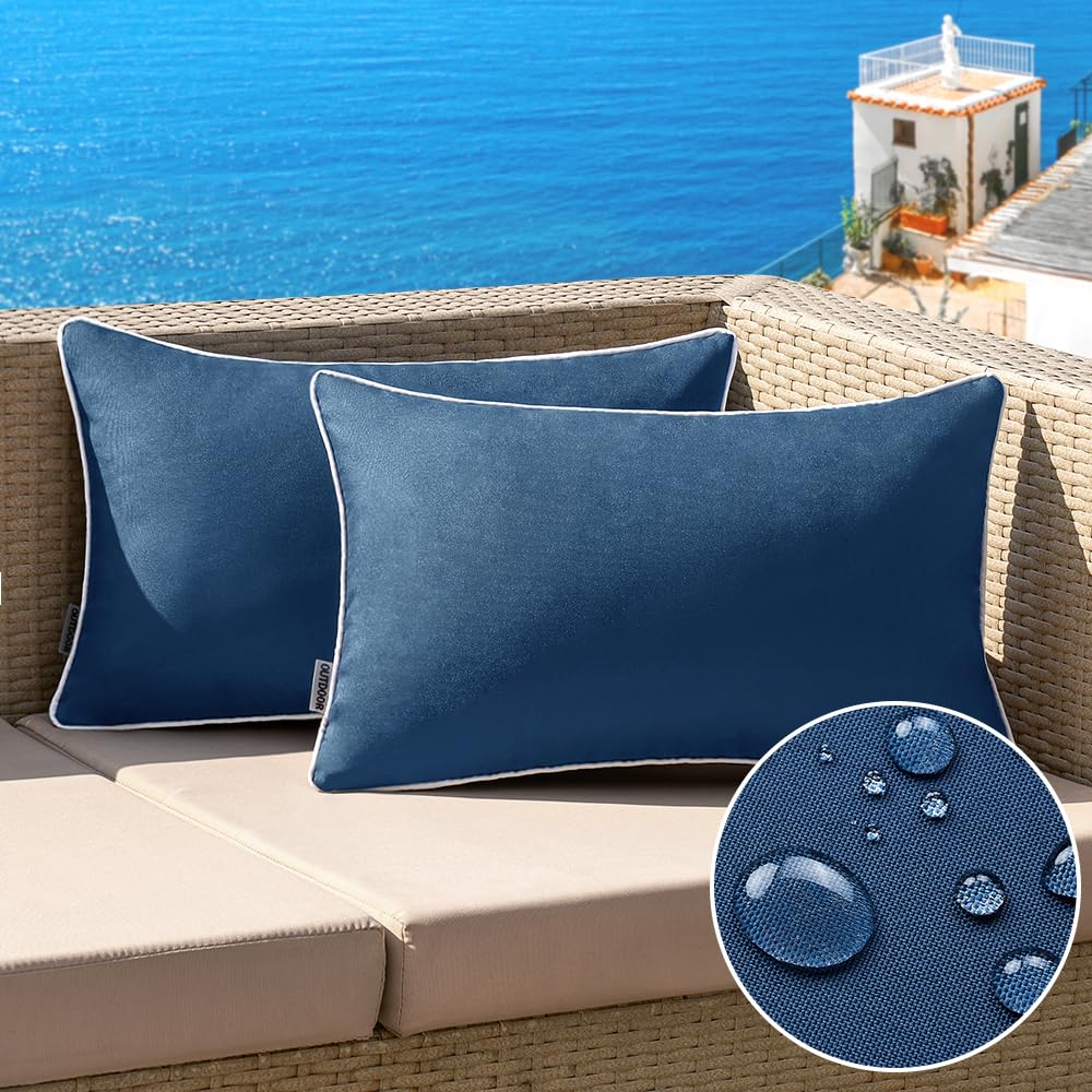 MIULEE navy blue outdoor pillow cover 12x20 for patio cushions