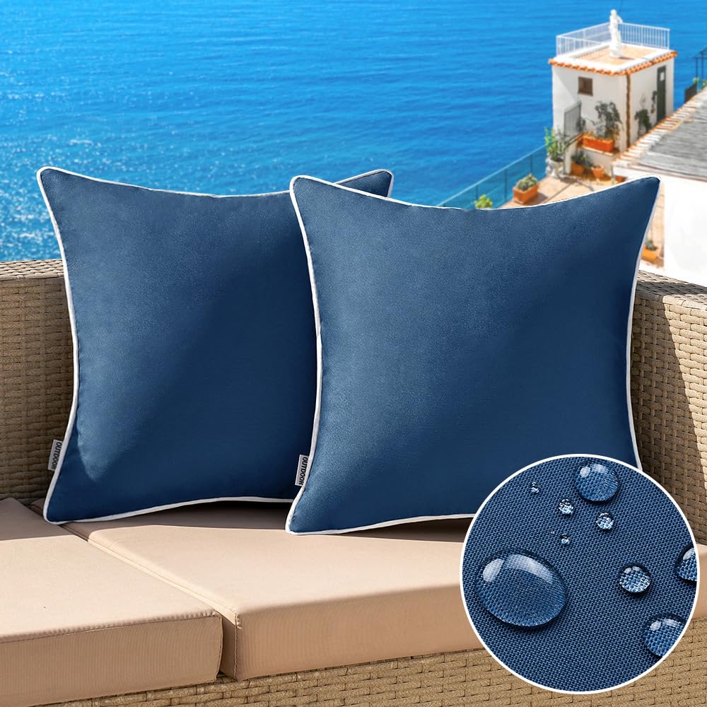MIULEE navy blue outdoor pillow cover protects cushions from splashes and dust.