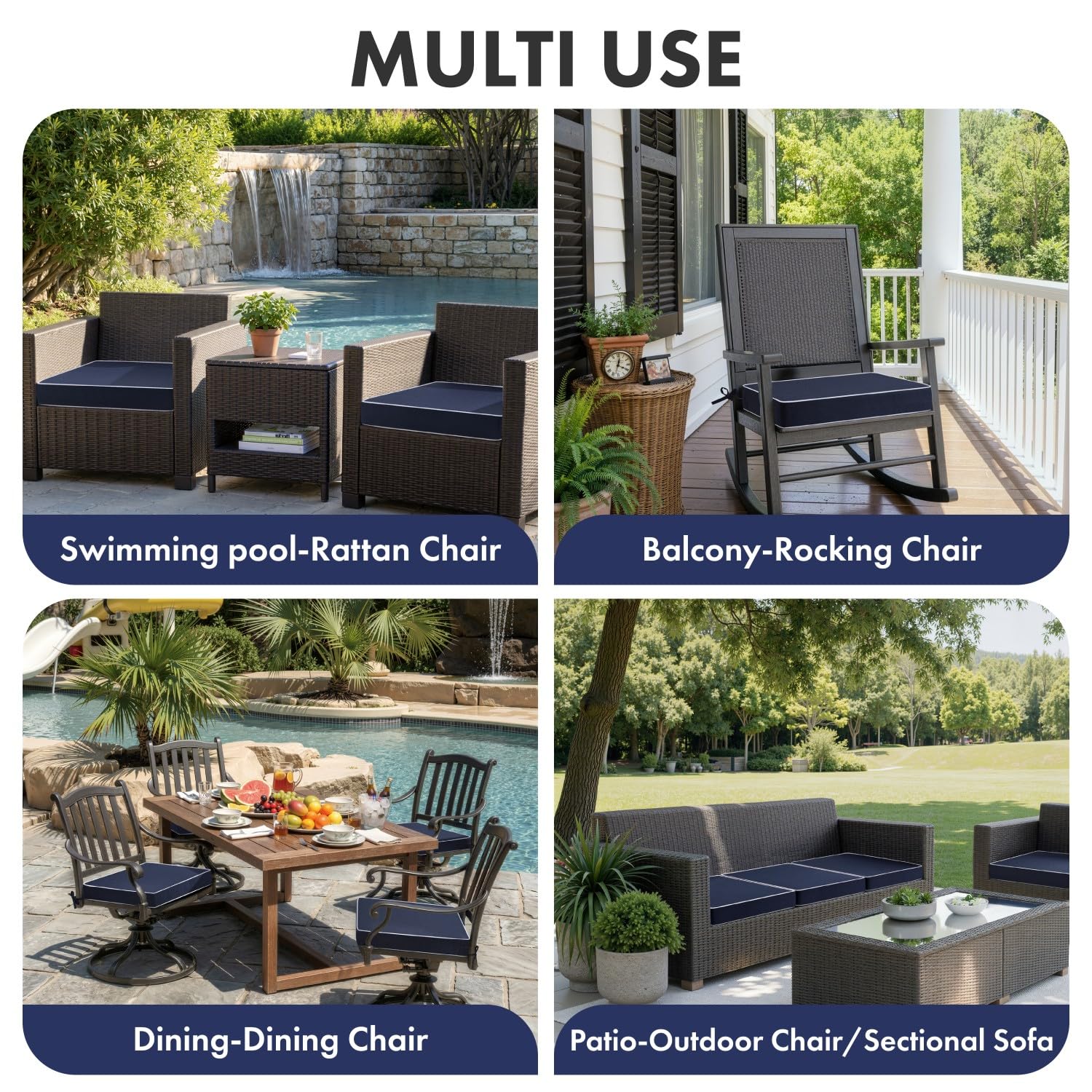 MIULEE navy cushions in outdoor patio setting for dining or lounging