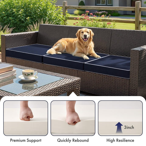 MIULEE navy cushions with white piping for a crisp tailored look