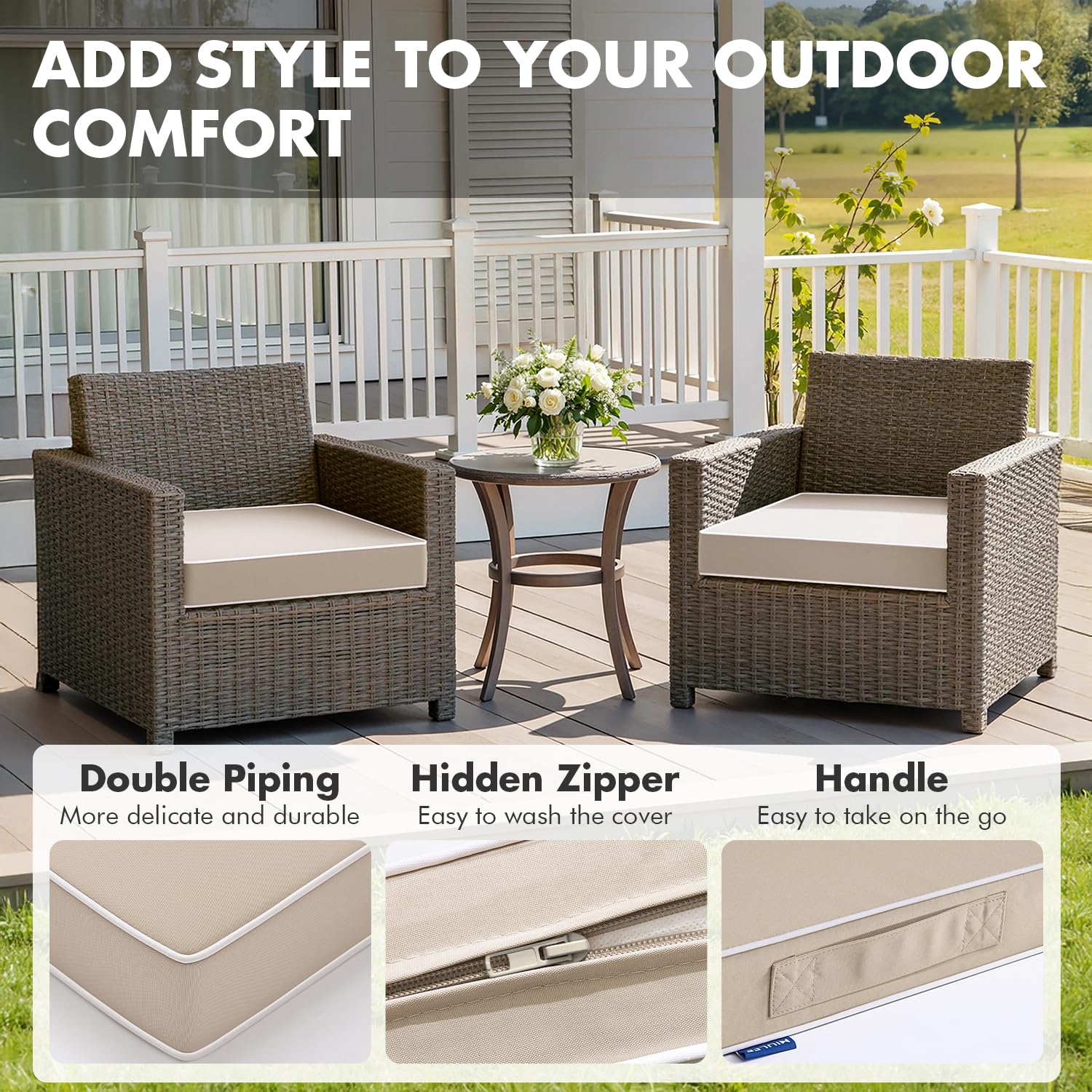 MIULEE outdoor chair cushions adjustable straps stay secure during windy days.