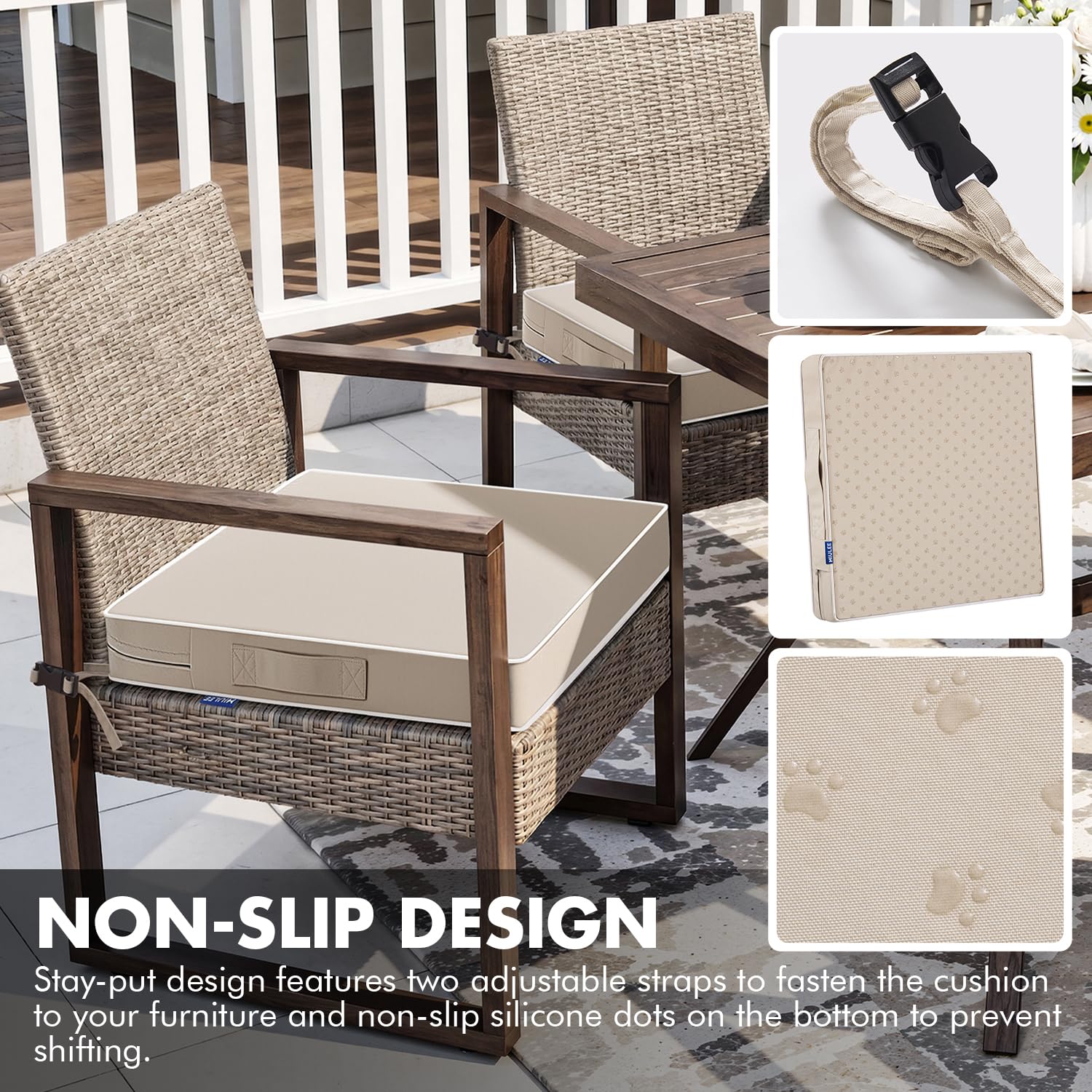 MIULEE outdoor chair cushions non-slip bottom prevents shifting during use.