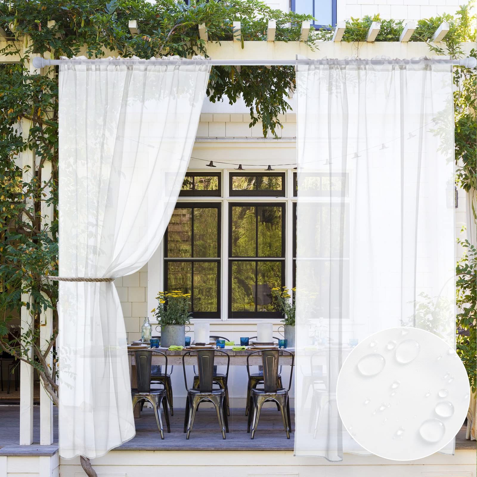 MIULEE outdoor curtain waterproof porch panel provides privacy and coverage in a breezy setting.