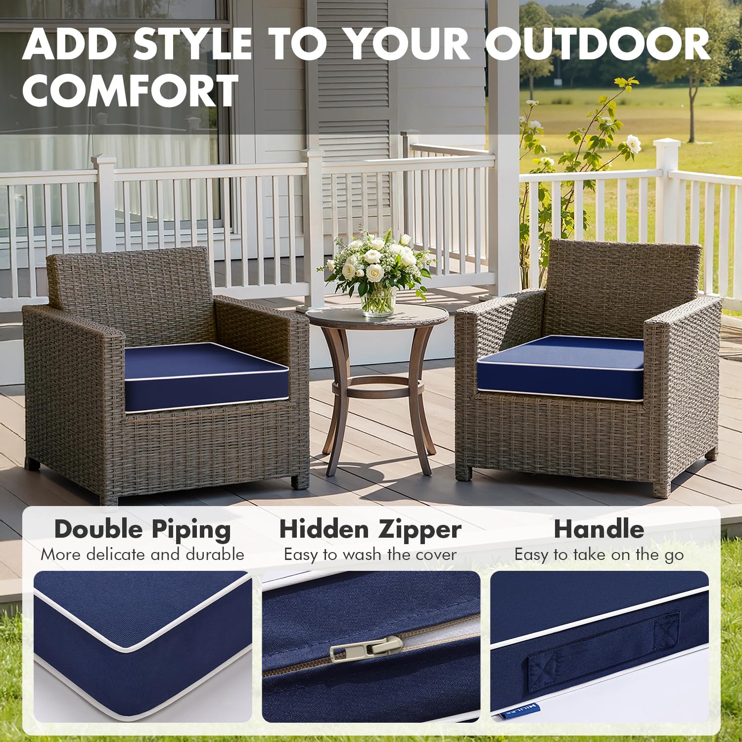 MIULEE cushion navy side view with adjustable strap for secure fit