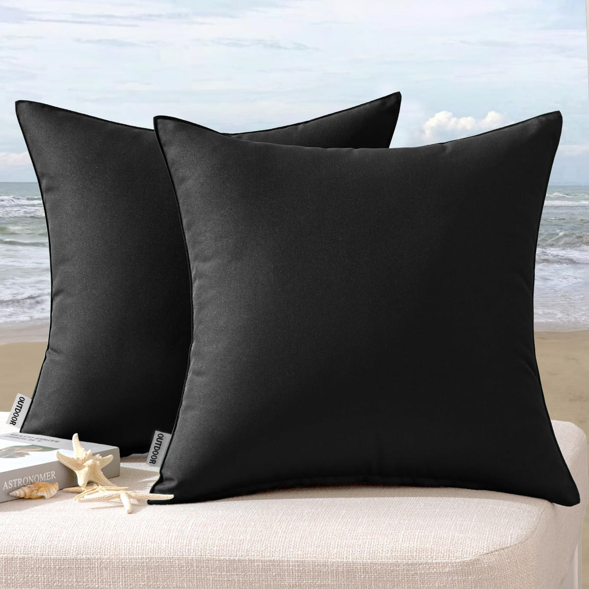 MIULEE outdoor pillow cover in black 18x18 on patio furniture