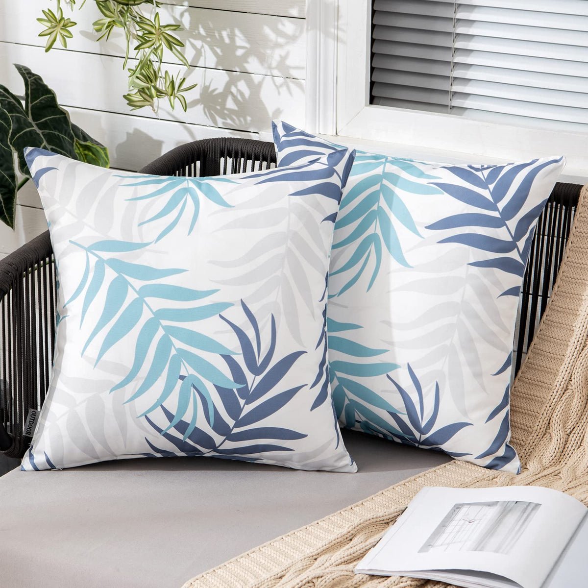 MIULEE outdoor pillow cover with blue leaves adds weather-ready style to patios