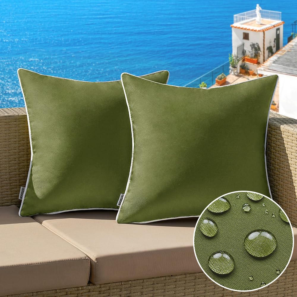 MIULEE outdoor pillow cover in moss green, front view for patio styling.