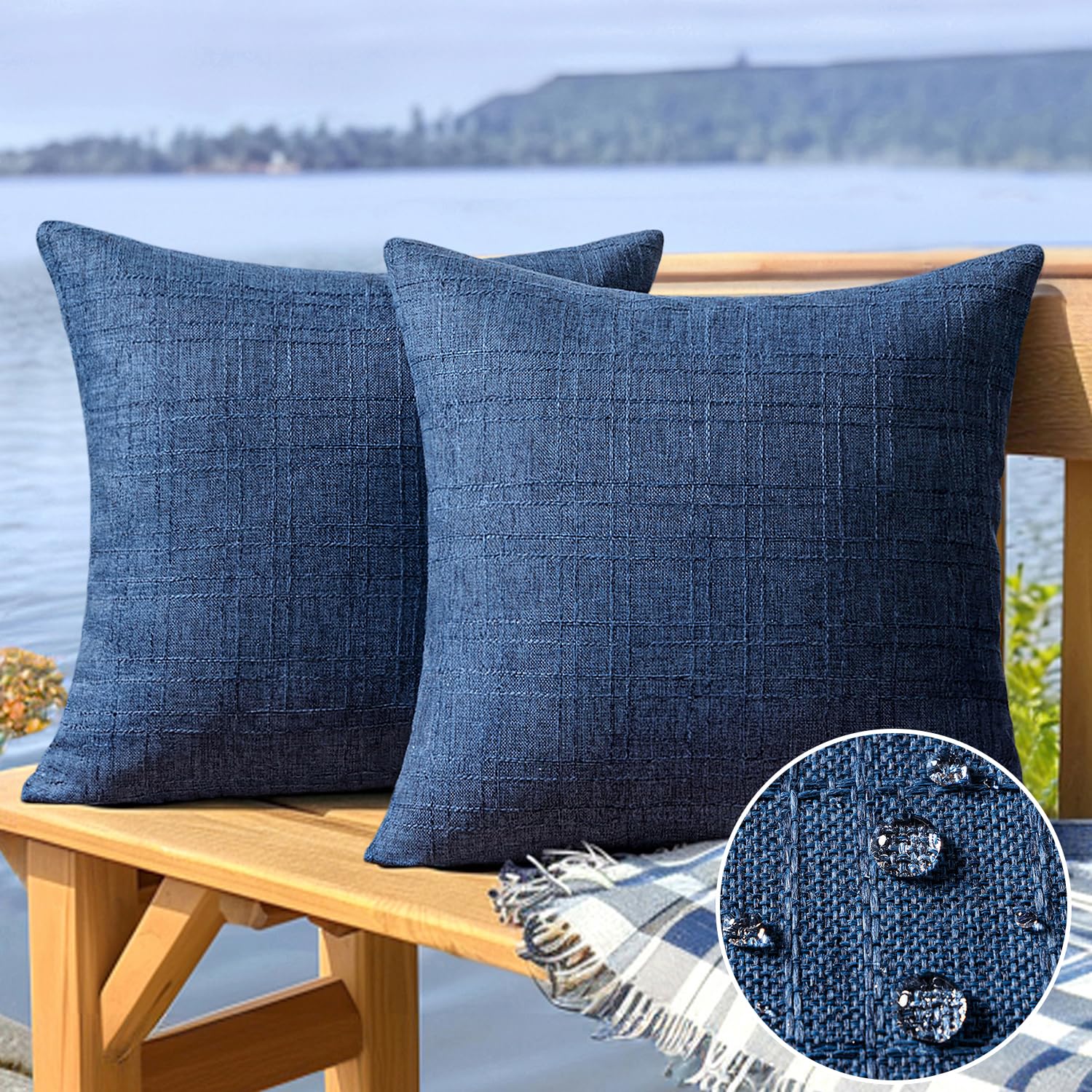 MIULEE outdoor pillow cover in navy, water resistant for patio use