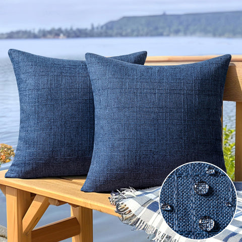 MIULEE outdoor pillow cover in navy, water resistant for patio use