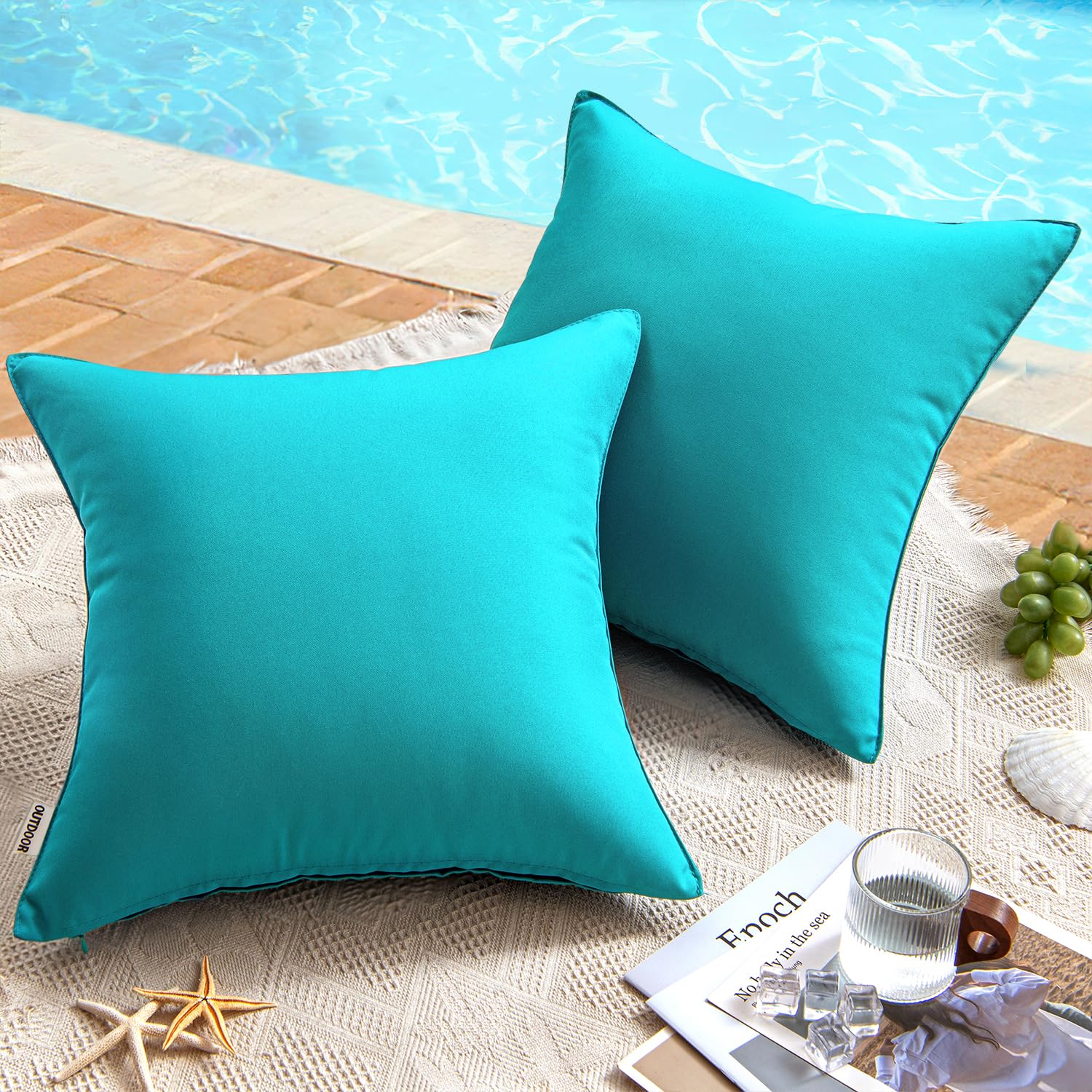 MIULEE outdoor turquoise pillow cover 18x18 enhances patio weather-ready style.