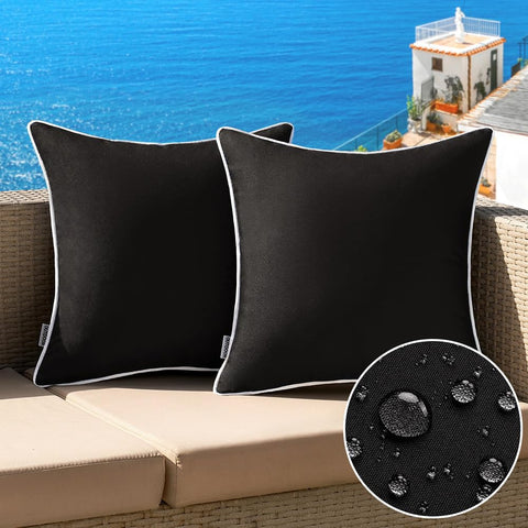 MIULEE outdoor waterproof black solid pillow cover for patio, weather-ready and easy to clean