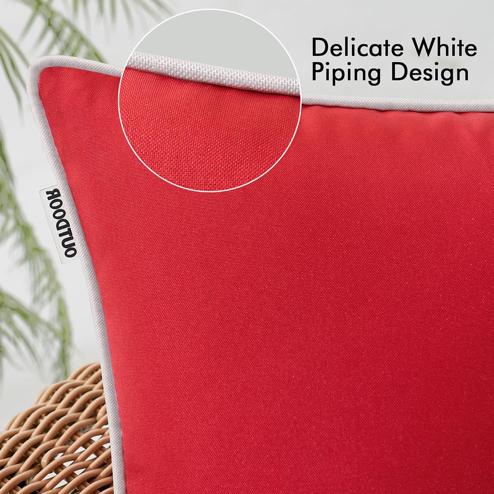 MIULEE red outdoor pillow cover folded on a sofa for quick refresh