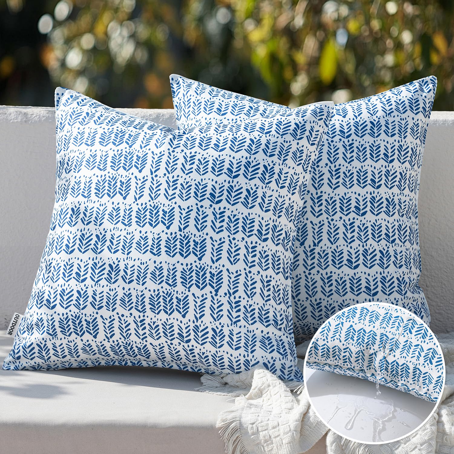 MIULEE royal blue outdoor pillows, set of 2, perfect for patio seating.