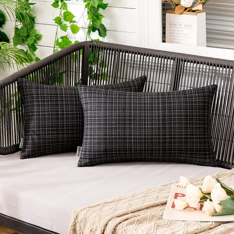 MIULEE outdoor pillow cover in black with water-resistant PU coating for outdoor use