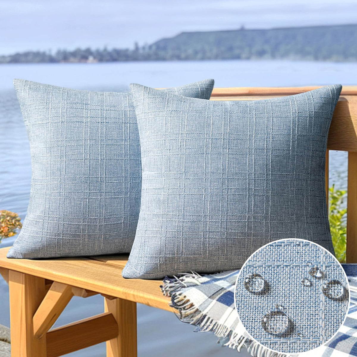 MIULEE outdoor waterproof pillow cover in light blue for patio cushions.