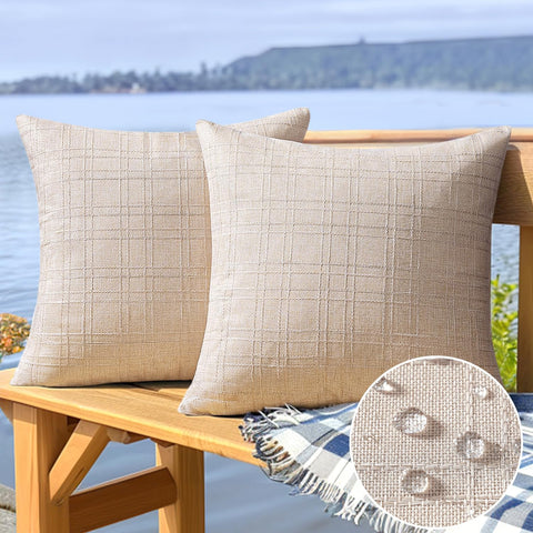 MIULEE outdoor waterproof pillow cover in beige for patio protection.