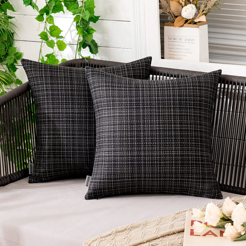 MIULEE outdoor waterproof pillow cover in black 18x18 protecting inserts from splashes.