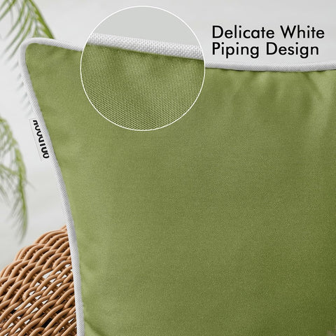 MIULEE two-pack sage green pillow covers ideal for garden seating and poolside decor.