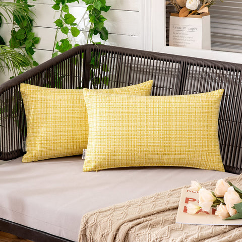 MIULEE outdoor waterproof yellow pillow cover 12x20 inches for patios and gardens
