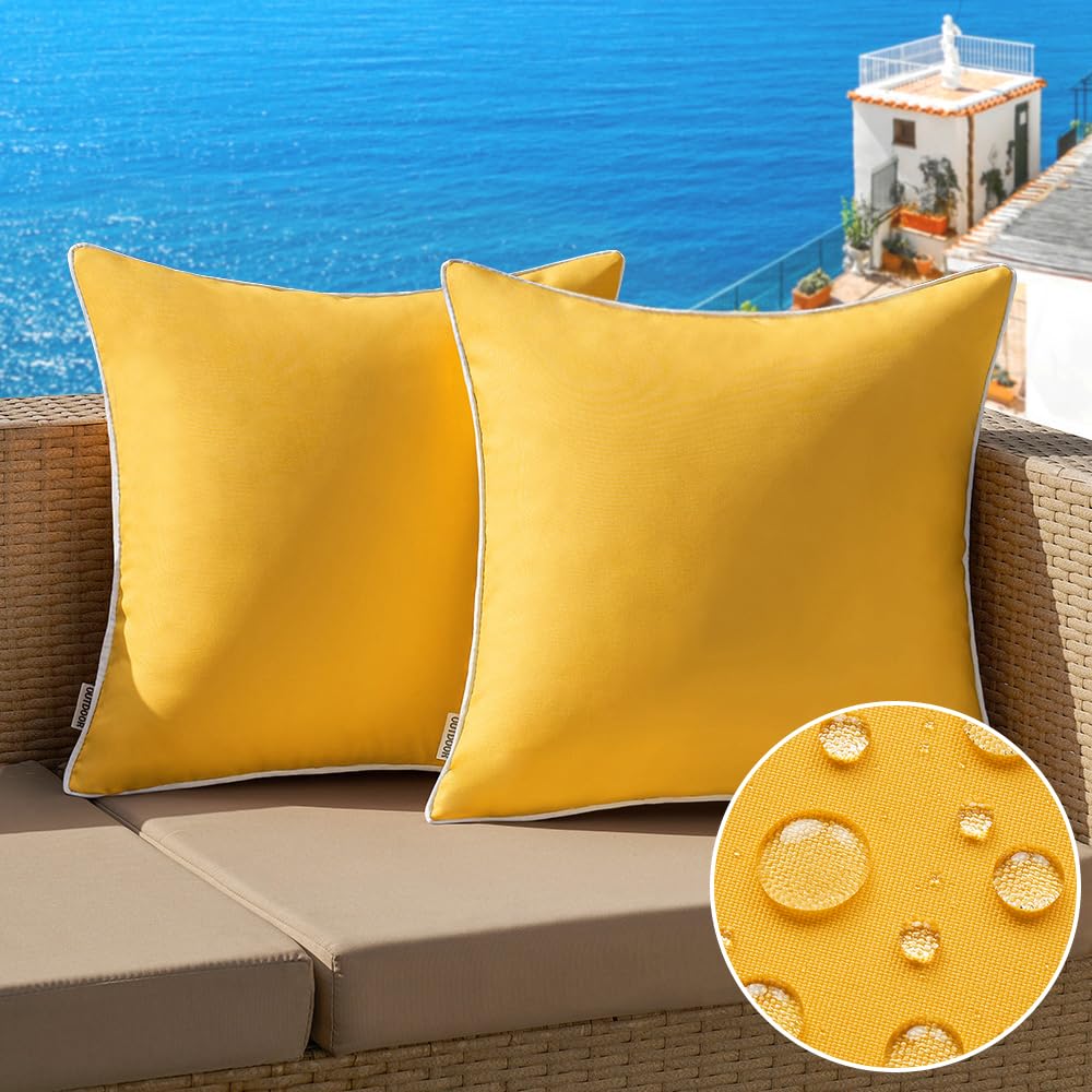 MIULEE outdoor pillow cover yellow; waterproof canvas for patio protection.