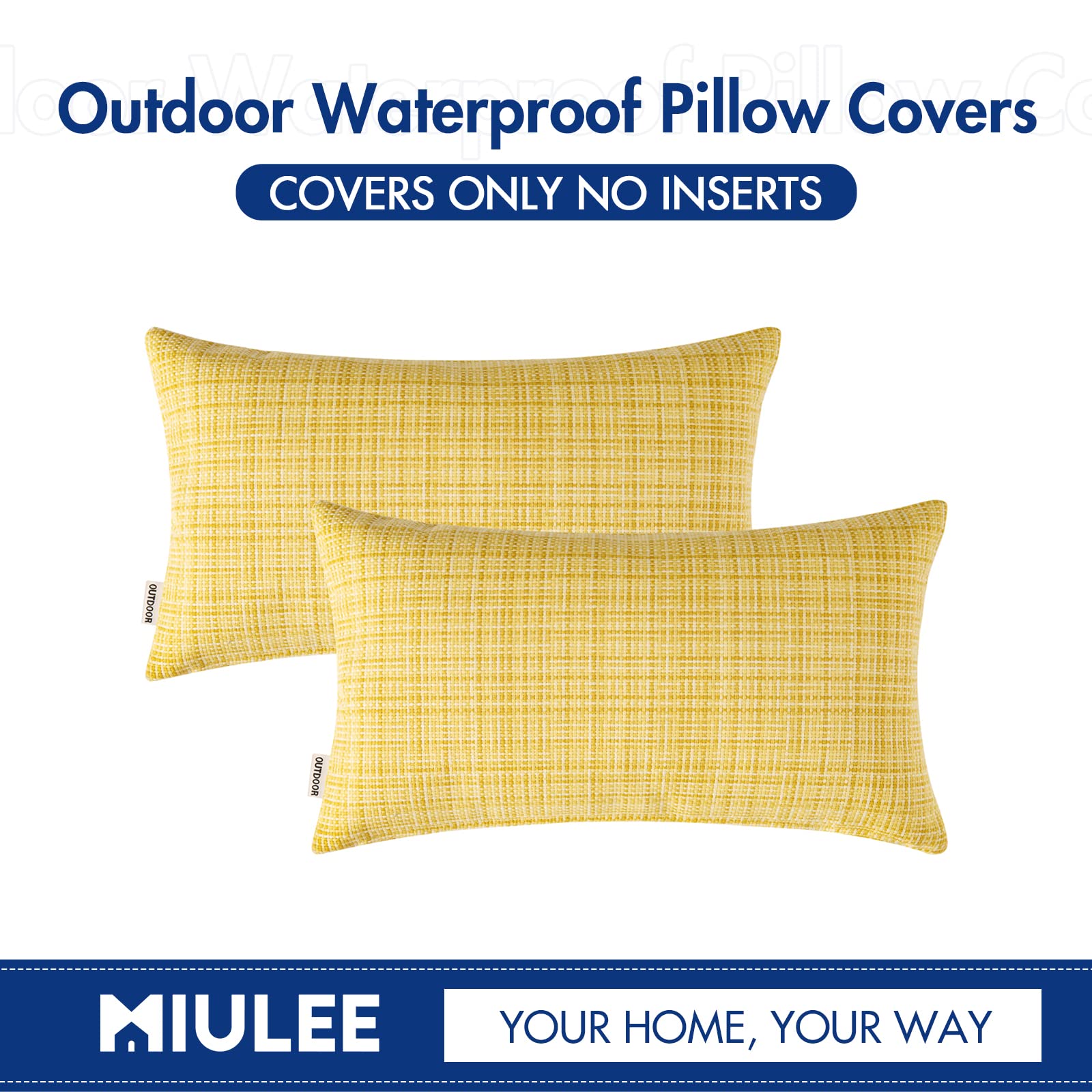 MIULEE two-pack yellow pillow covers 12x20 inches for indoor or outdoor spaces