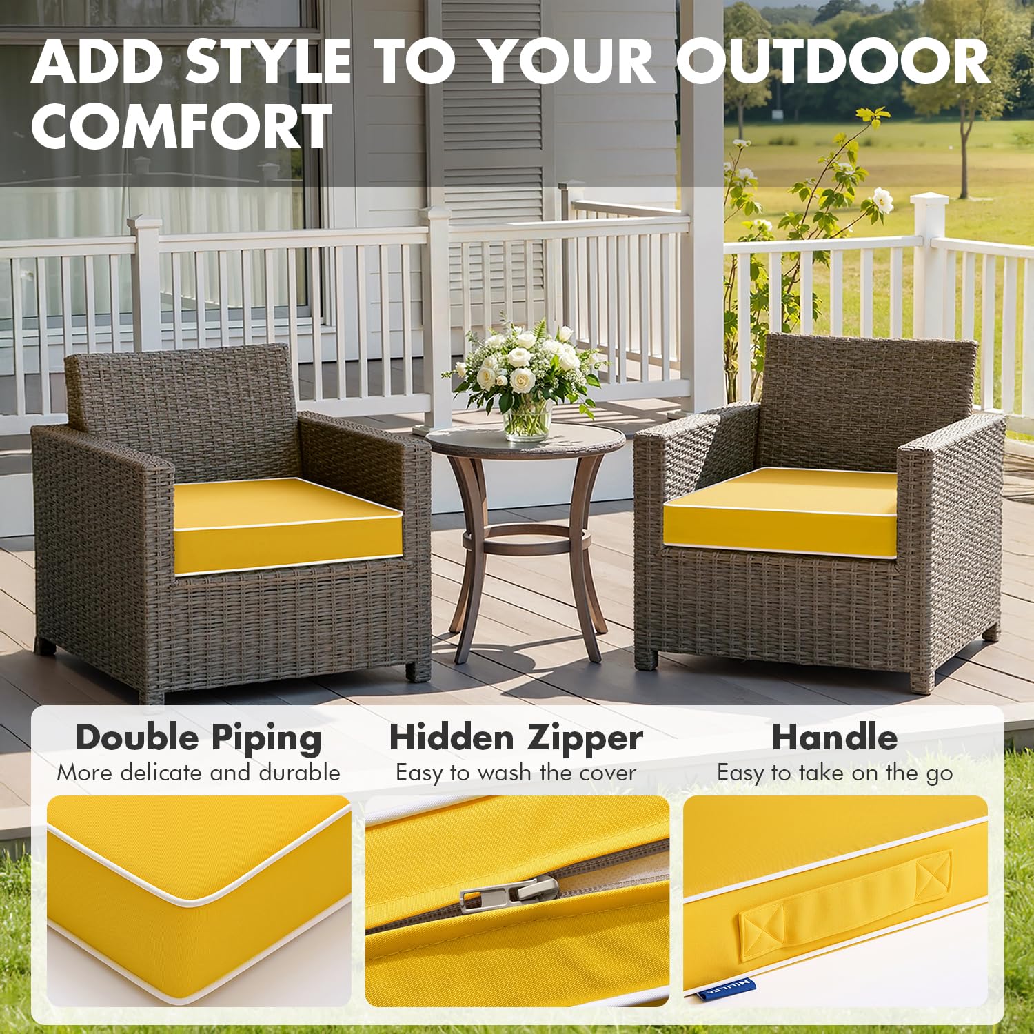 MIULEE patio cushions with adjustable straps stay secure on your chairs
