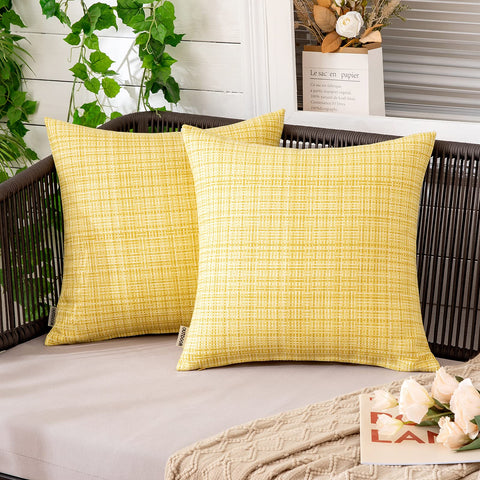 MIULEE yellow outdoor pillow cover on tent scene highlighting water resistance for camping.