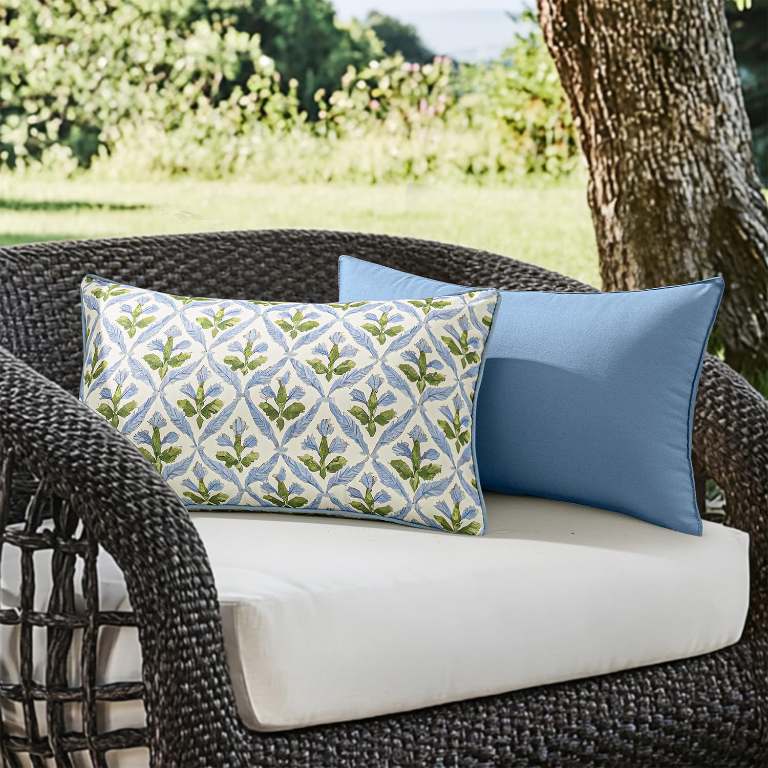 MIULEE 12x20 outdoor cushion cover with floral pattern and piping.
