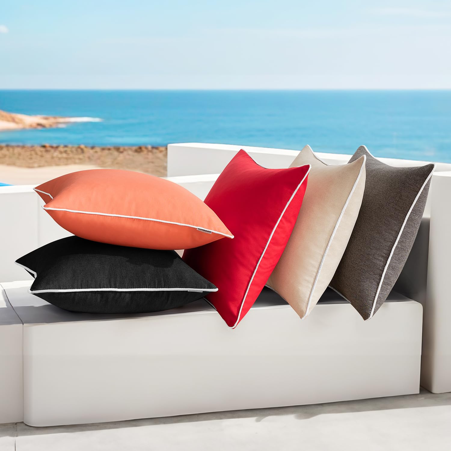 MIULEE waterproof pillow cover for coral red cushions on patio