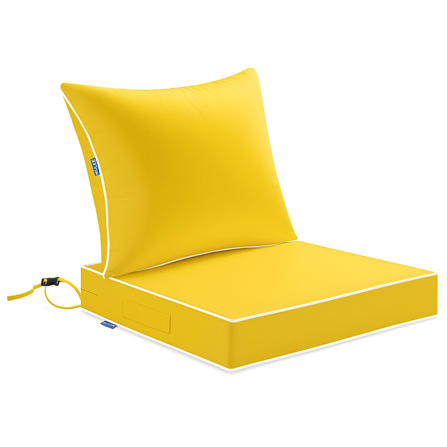 MIULEE yellow outdoor seat cushion showing waterproof protection for patio chairs.
