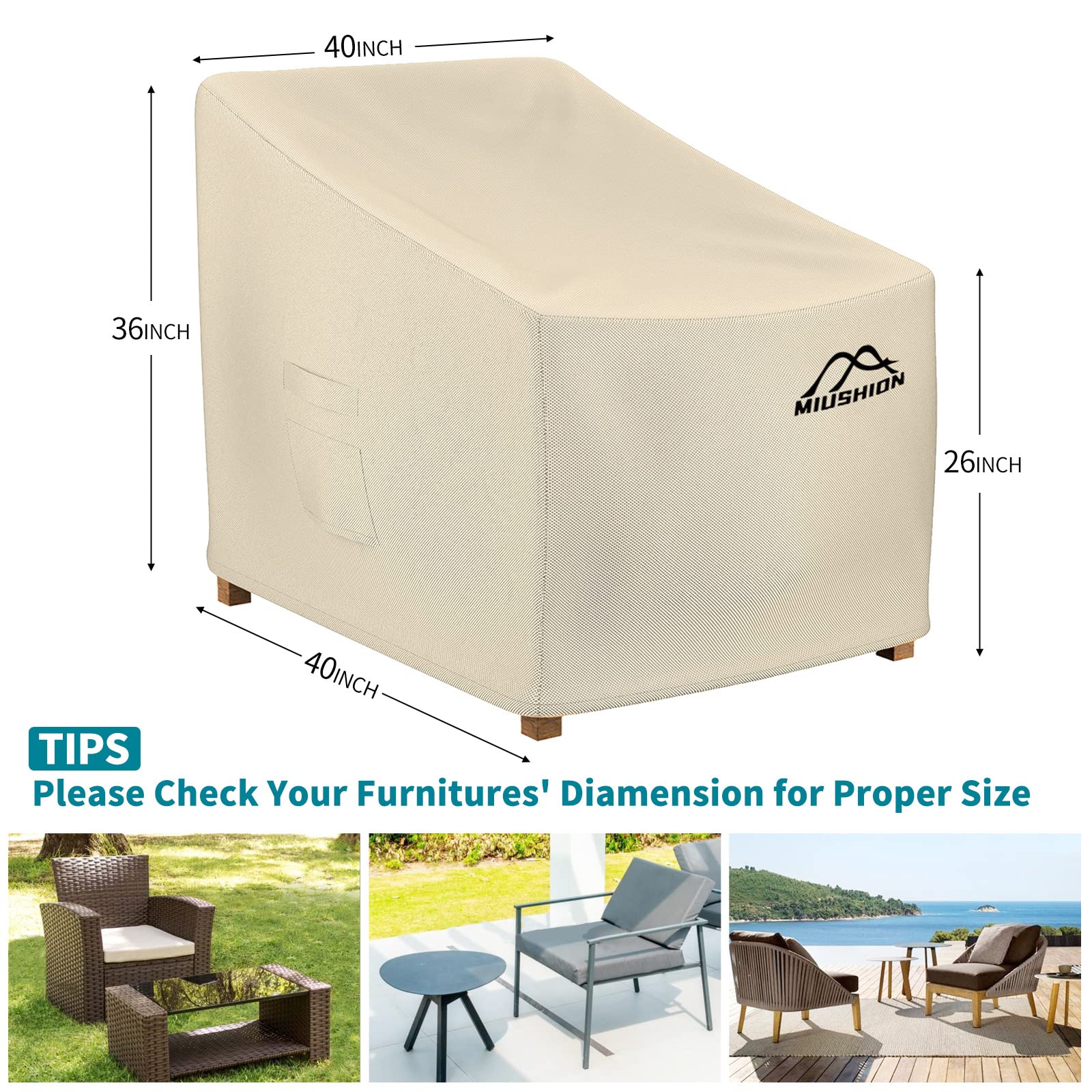 Miushion 2-pack chair cover shows adjustable drawstring and buckles for secure fit.