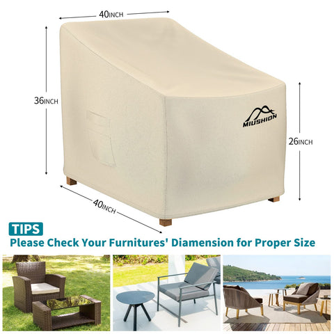 Miushion 2-pack chair cover shows adjustable drawstring and buckles for secure fit.