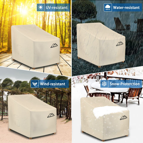 Miushion beige finish adds a refined look to outdoor chairs.