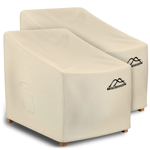 Miushion 2-pack patio chair cover with waterproof coating protects furniture from rain and sun.