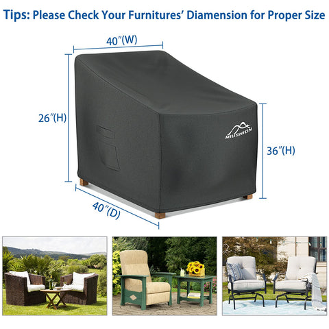 Miushion chair cover with adjustable buckles secures the cover on windy days.